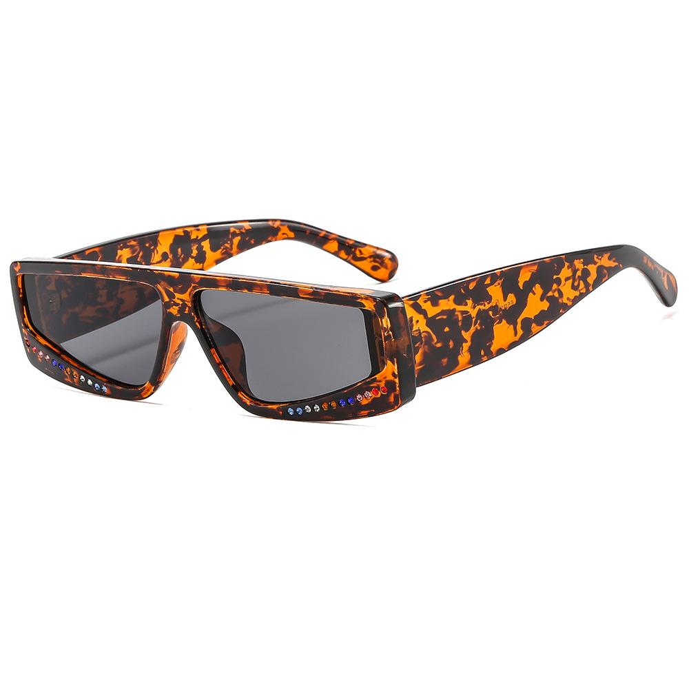 Luxury Leopard Gradient Rectangular Women Sunglasses Colorful Bright Diamond Decoration Small Frame Men Sun Glasses Uv400