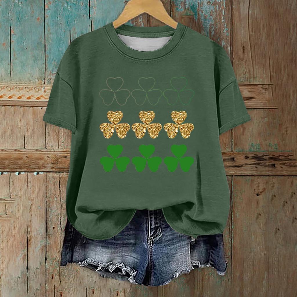 Женская мода повседневная с заниженной линией плеча короткая St. Футболка с круглым вырезом и принтом ко Дню Святого Патрика