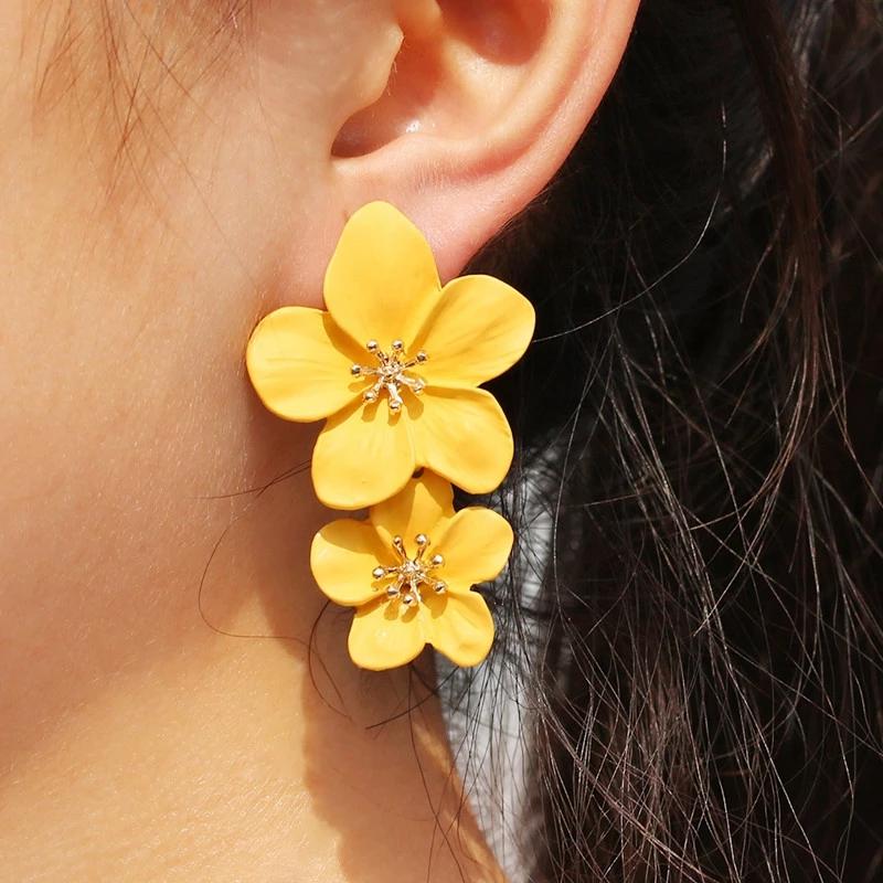 Trendy Flower Earrings Flowers Sstuds Earrings For Women Wedding Party Jewelry Boho Metal Earrings Female