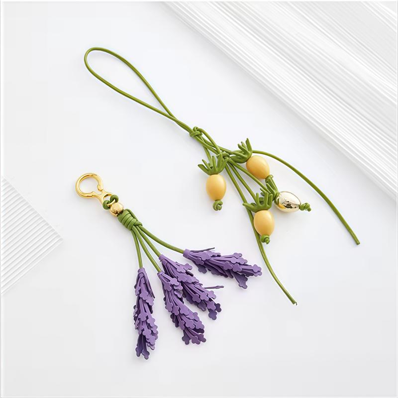 Bag Charm Lavender leather bag charm for women bag purple flower bag pendant decoration high luxury girl gift bag accessories