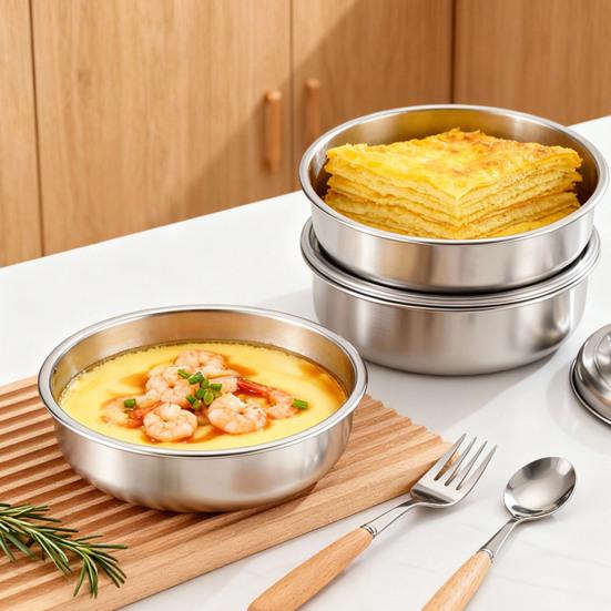 Stainless Steel Egg Steamer Bowl with Lid Food Grade Steaming Pot for Microwave Heat Resistant Custard Dish for Home Kitchen