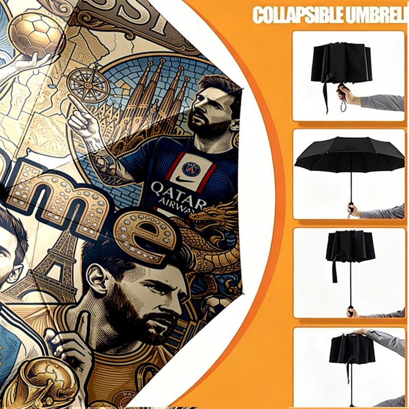 Custom Name Personalized Lionel Messi Print Umbrella, Auto Open Close, 8‑Rib Sturdy Frame, Commute Camping Hiking Use, Birthday Gift