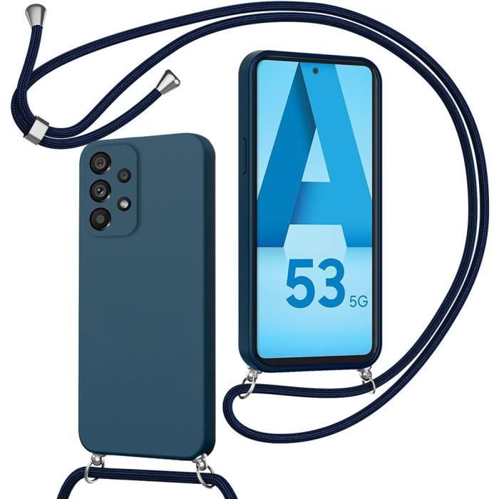 Protective Case - BOOLING - for Samsung Galaxy A53 5G - Hybrid Silicone - Adjustable Cord - Navy Blue