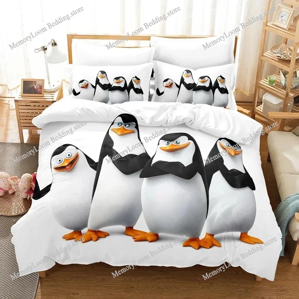 Madagascar Penguin Cute Bedding Set Cartoon Anime Adult Kid Bedroom Soft Duvet Cover 3D Print Vibrant Kawaii Anime Cozy Set