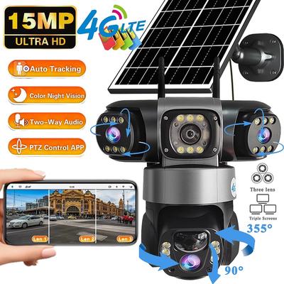 LS VISION 3-объективная 4G солнечная камера 15 МП HD, охранная камера видеонаблюдения, водонепроницаемая IP66, ночное видение, двусторонняя аудиосвязь, мобильное слежение, IP-камеры V380