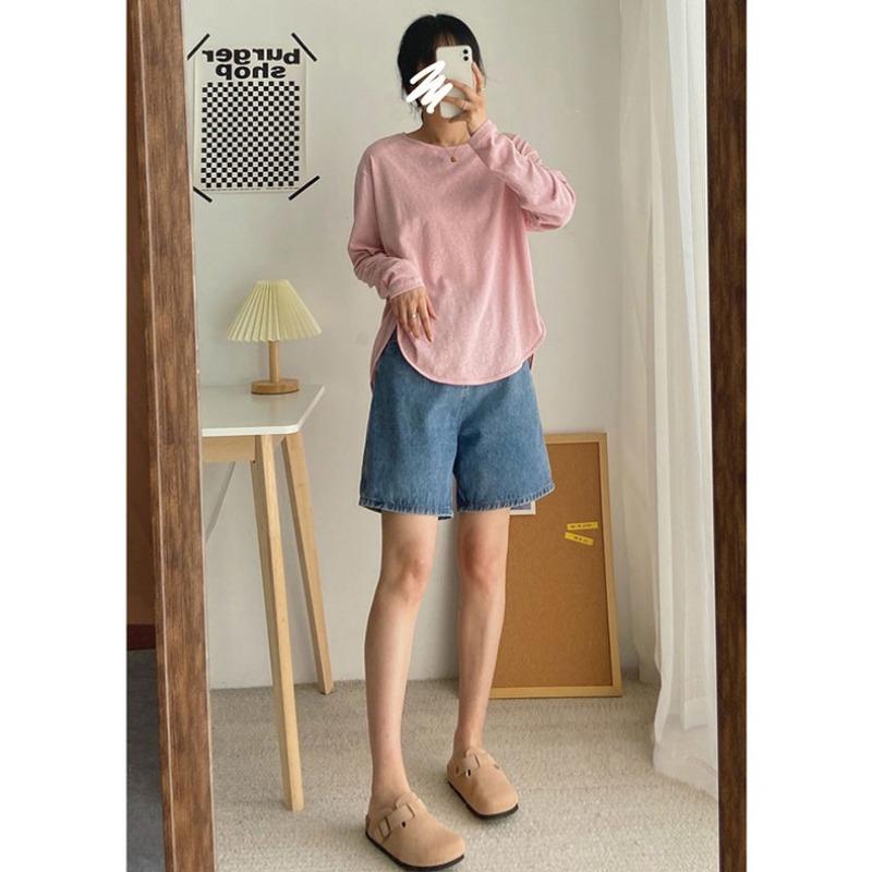 Джинсовые шорты с высокой талией, женские летние тонкие прямые брюки-квотербеки, свободные утягивающие брюки с широкими штанинами