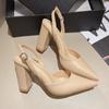 Women Sexy High Heels Sandals Chunky Fad Slingback Shoes Pointed Toe Pumps Summer New Dress Casual Women Slippers Slides