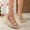 Fashion Sexy Suede Cross Strap Gladiator Sandals Women Brand Designer Super High Wedge Heels Sandals Bohemia Beach Hemp Sole Shoes