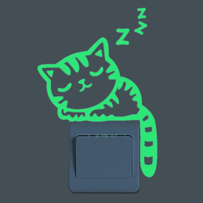 Cat Switch Wall Stickers Glow In The Dark Removable Art Home Room Diy Decor