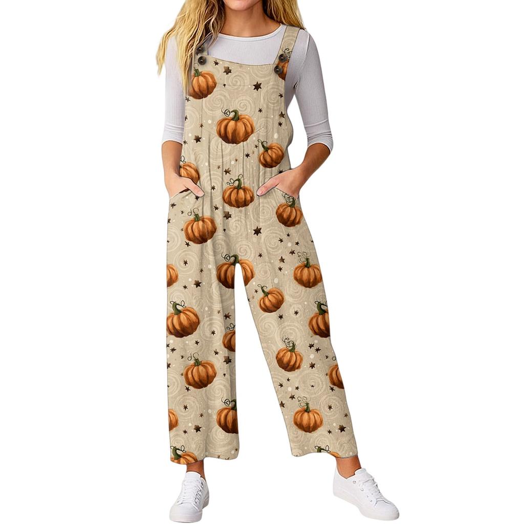 Women’s Loose Casual Sleeveless Jumpsuit Halloween Printed Jumpsuit Printed Jumpsuit