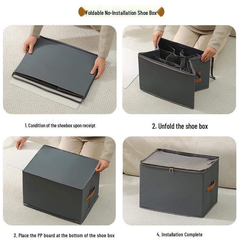 Foldable Shoe Storage Box with Lid & Dividers - Multifunctional Organizer for Clothes & Sundries