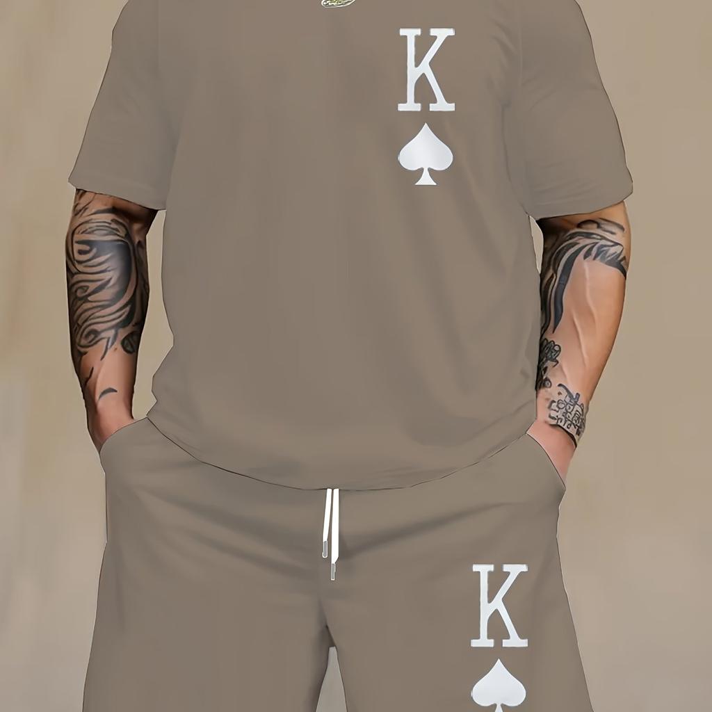2 шт., мужская удобная футболка с рисунком «K» больших размеров и шорты — повседневный стиль для занятий спортом на открытом воздухе и летних мероприятий