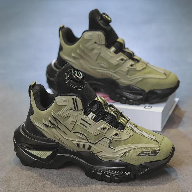 Men's 2024 Autumn/Winter Rotating Buckle Trendy Mecha Dad Shoes with Thick Sole for Leisure Sports and All-Match Style.