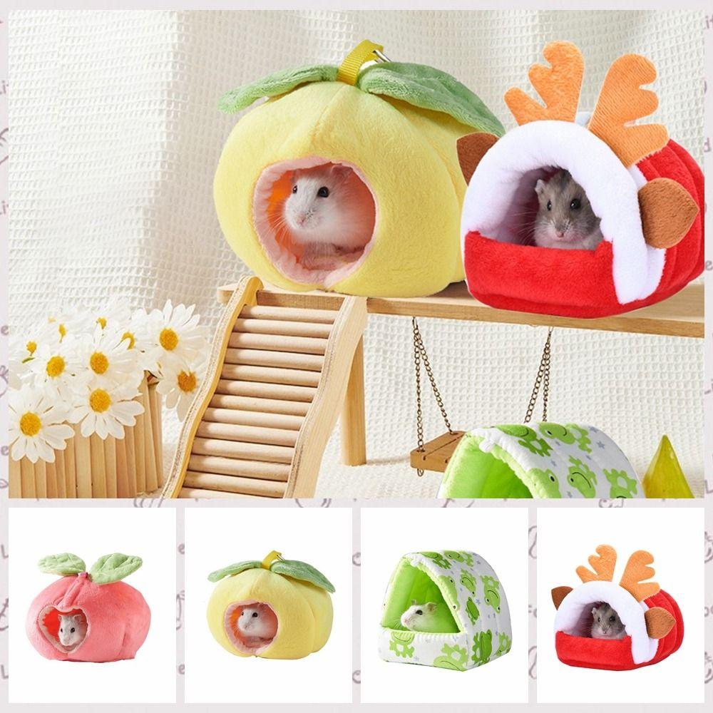 Pet Hanging Cage Cute Hanging Hamster Hammock Fruit Shape Warm Plush Hamster Sleeping Bag Plush Cartoon Guinea Pig Nest Autumn