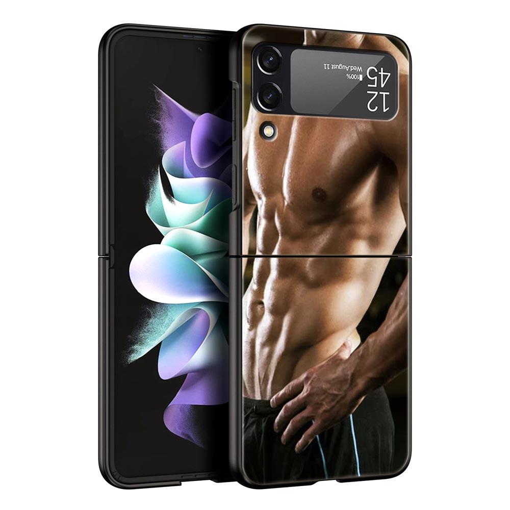 Жесткий ПК чехол для телефона Samsung Galaxy Z Flip 7 6 5 4 Черная крышка для Galaxy Z Flip 3 Складной Ударопрочный Мужской Мышцы пресса