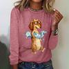 Funny Dachshunds Pattern Print Long Sleeves T Shirts Fall Cotton Crewneck Women's T-shirts Fashion Women Clothing Pullover