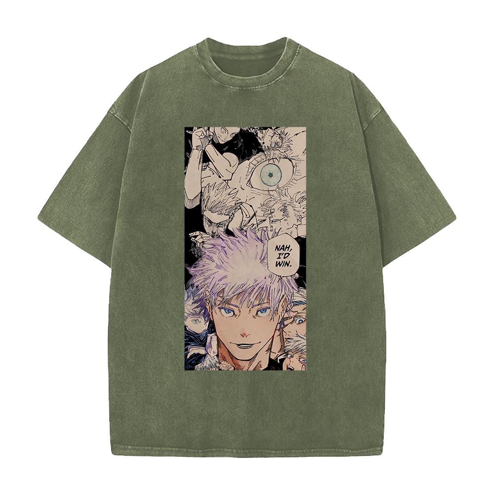 Unisex Anime Jujutsu Kaisen Gojo Satoru Graphic T Shirt Men Women Casual Clothing Oversized Tshirt Washed Cotton Tee Harajuku T-shirt