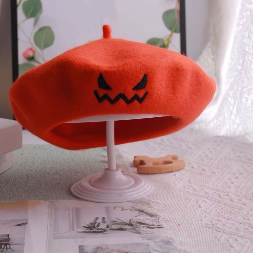 Embroidered Pumpkin Face Cap Lightweight Embroidered Painter Hat Pumpkin Beret Hat Holiday Gift