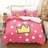 Pink Romantic Theme Duvet Cover Set King Queen Size Kawaii Cute Cartoon Yellow Crown Pink For Girls Women Polyester Bedding Set