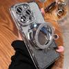 For iPhone 17 16 Pro Max Luxury Plating Flash Mirror Holder Stand Diamond Frame For iPhone 11 12 13 14 15Plus Lens Protective Cover