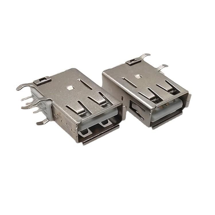 USB 2.0 Разъем Мама AF Длинный Корпус с Обжимным Краем и Изогнутым Углом - Белый Клеевой Разъем