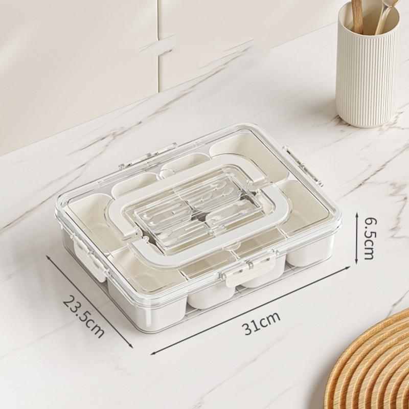 Portable Snackle Box Container 8 Compartment Clear Snack Platters Divided Serving Tray With Lid And Handle For Candy Veggie