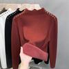 Women's One-piece Velvet Semi High Neck Sweater with Thick Velvet Base LayerAutumn/Winter Knitted Shirt Inner Top