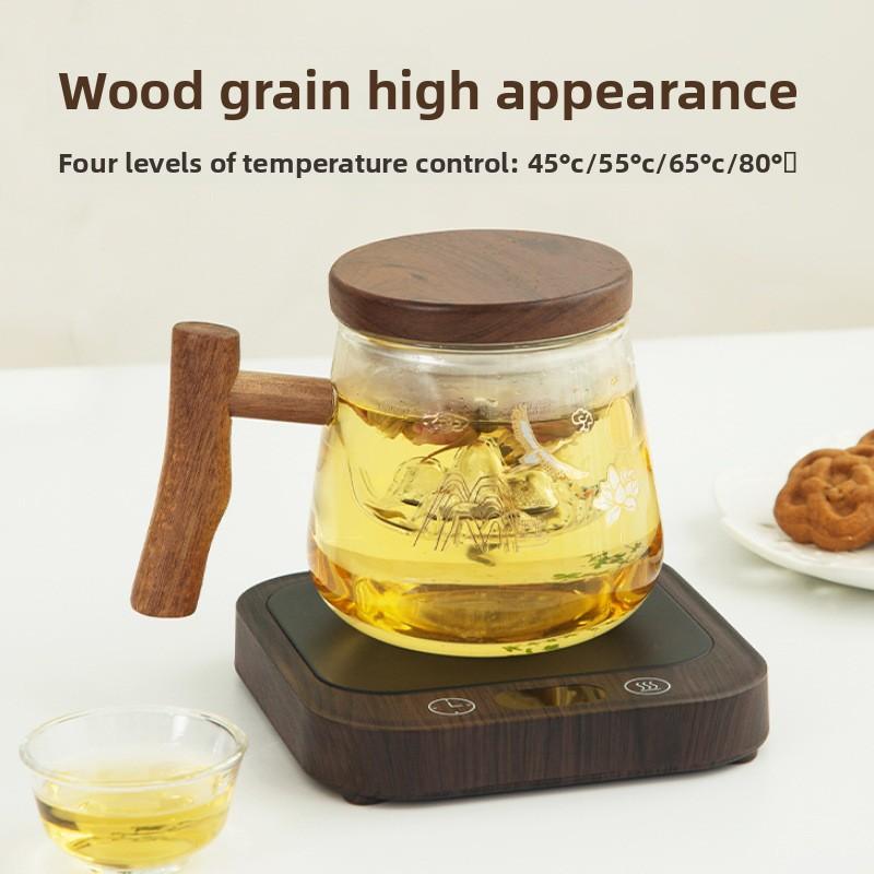 New Wood Grain Smart Coffee Mug Warmer, 55 ° C Constant Temp Cup Heater, Office Electric Warming Plate