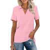 Women's Short Sleeves T Shirts Summer V Neck Shirts Collared Casual Basic Tees Blouse