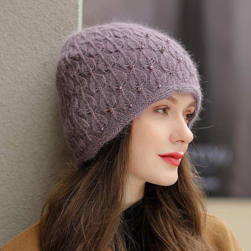 Новая зимняя шапка, теплая шапка-бини для женщин, элегантная вязаная шапка с жемчужным украшением, подарок для женщин
