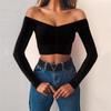 European and American women's clothing bottoming shirt slim-fitting open-navel long-sleeved t-shirt women's design sense one-word shoulder top women's