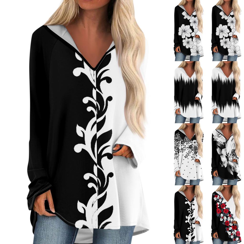 Женские свободные топы с V-образным вырезом и капюшоном с длинными рукавами, повседневные топы, домашние пижамы для отдыха, топы