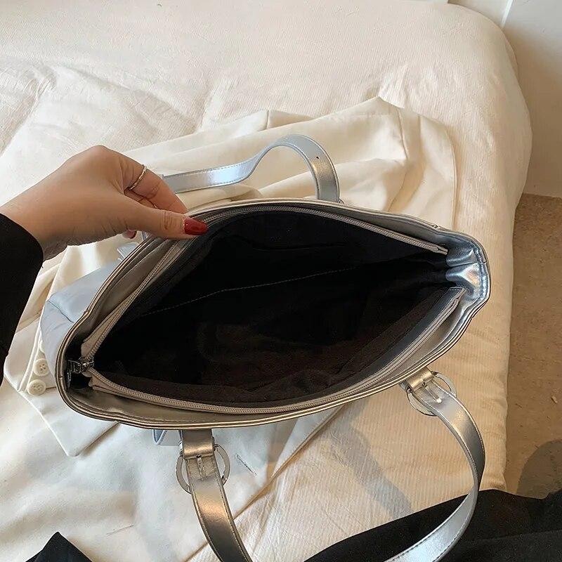 Большие серебряные сумки-тоут для женщин, тренд 2023, женские однотонные винтажные сумки через плечо, женские сумки с короткой ручкой