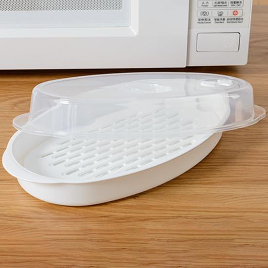 Steamed Fish Plate with Transparent Cover Microwaveable Fish Steamer Pan Cooking Dish for Home Kitchen