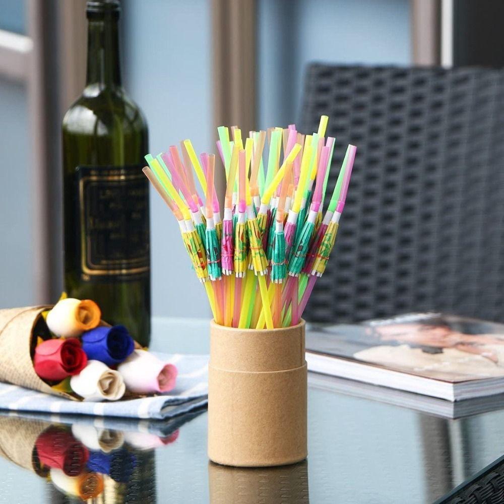100pcs Mixed Color Umbrella Straws Plastic Parasol Drinking Straws  Summer