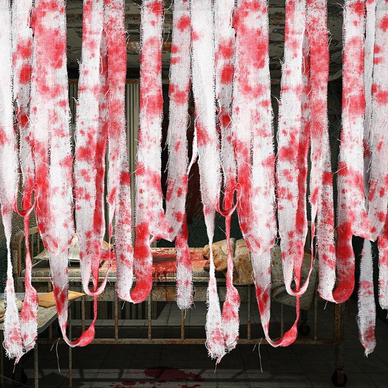 Halloween decorations: blood-stained bandages, gauze strips and hanging decorations – horror props, bloody bandage strips, pack of 6
