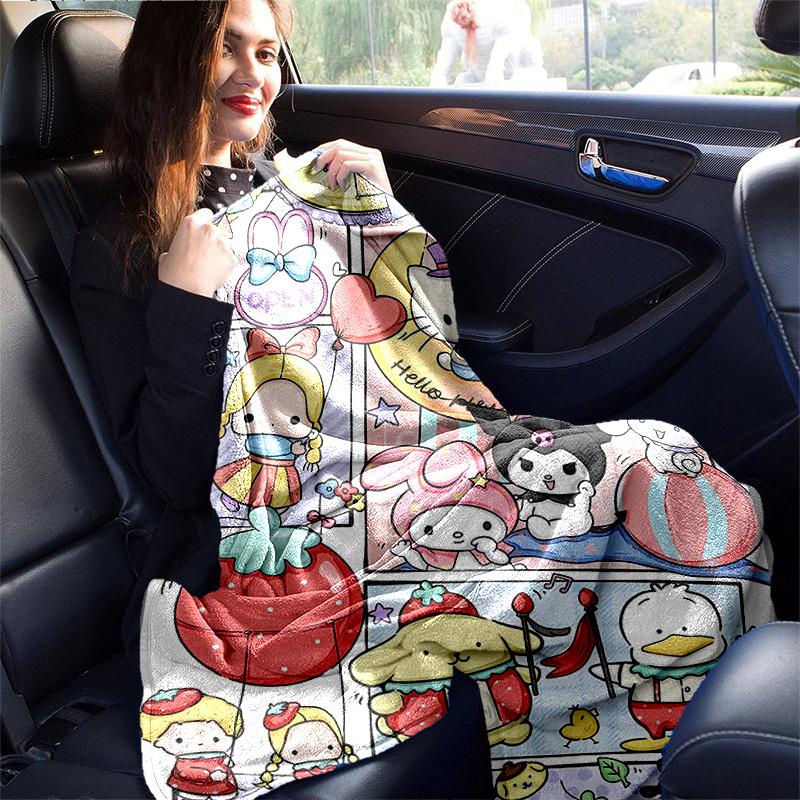 1pc Colorful Carnival Celebration Hello Kitty and Friends Throw Blanket, Soft Warm Home Decorative Blankets for Couch Bed Sofa, Living Room, Travel, C