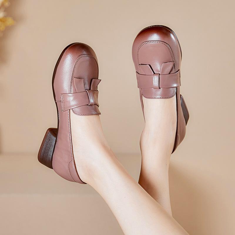 Women Pumps High Quality Black Genuine Leather Office High Heel Shoes Lady Round Toe Spring Autumn Casual Single Shoes