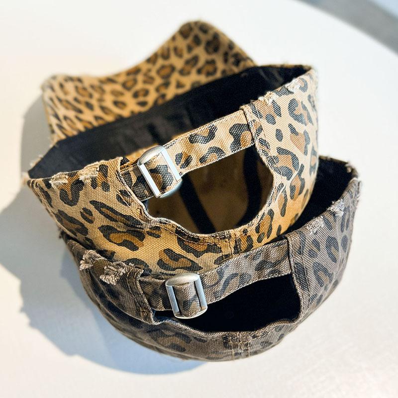 Vintage Leopard Print Baseball Cap for Women, Spring, Summer, Autumn Sun Protection Hat, Distressed and Ripped Duckbill Cap, Trendy