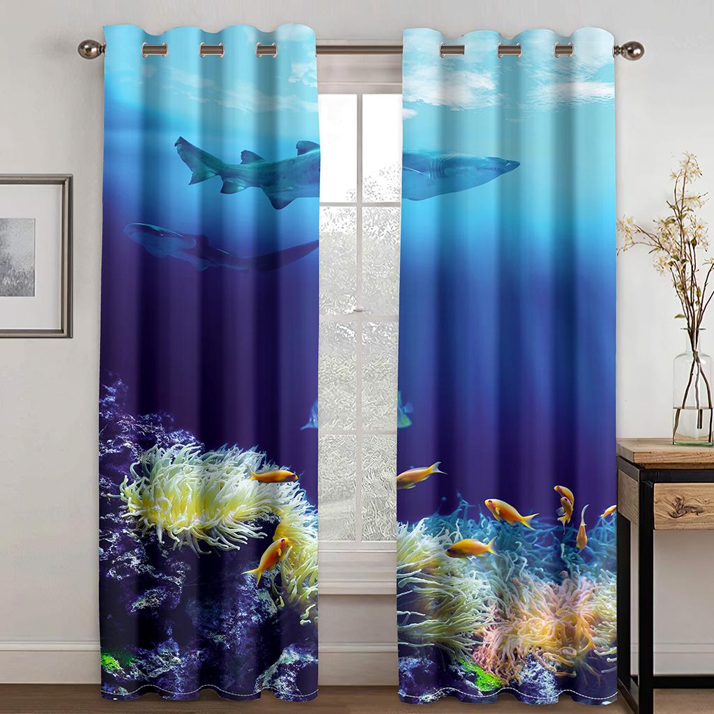 Синий океан Красивые шторы на небо Исцеляющие пейзаж освежающие Подходят для гостиной спальни кухни балкона 2 шт.