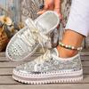 Size 35-44 Fashionable, Versatile, Elegant, Comfortable Lace-Up Chunky Sole Sequined Studded Sneakers