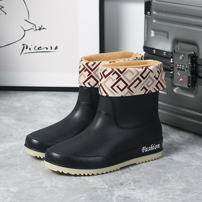 Резиновые сапоги женские ботильоны водонепроницаемые резиновые туфли для дождливого дня 2024 новые женские короткие сапоги без застежек однотонные теплые модные