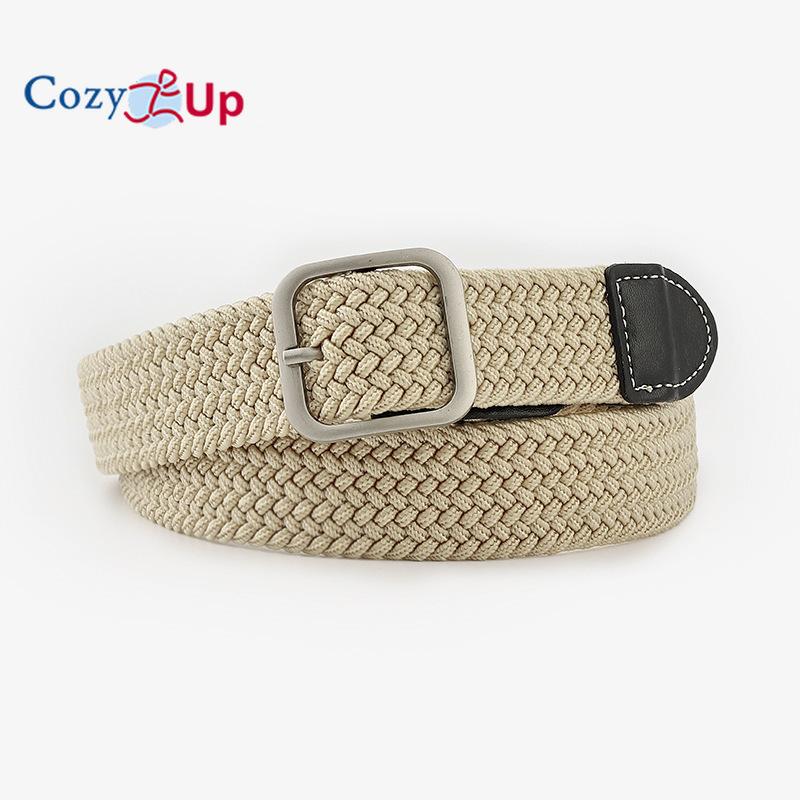 Эластичные плетеные джинсы унисекс с повседневным холщовым ремнем с квадратной пряжкой