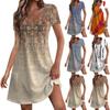 Женские модные повседневные платья с карманами и принтом в богемном стиле, пляжные платья с v-образным вырезом и короткими рукавами