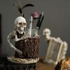 Хэллоуин Украшение Череп Ручка Подставка для макияжных кистей Креативный Скелет Зубная щетка Ваза для цветов Дом Офис Настольный ящик для хранения Орнамент