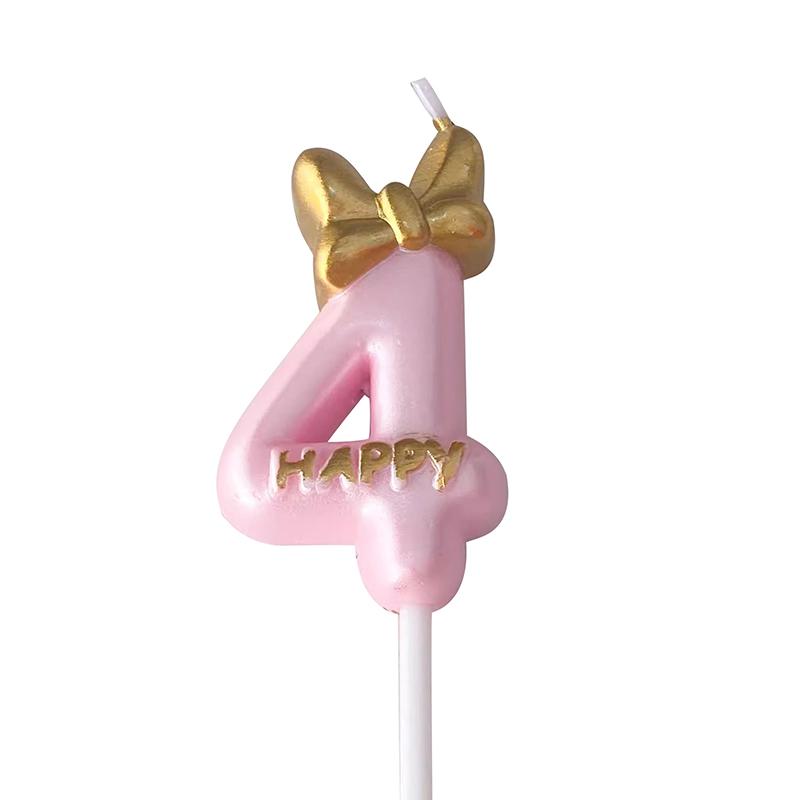 Золотисто-розовый бант Цифровые свечи Свеча для торта на день рождения Украшение для торта Цифры 0-9 Декор Топпер для торта Декор для дня годовщины Детский душ