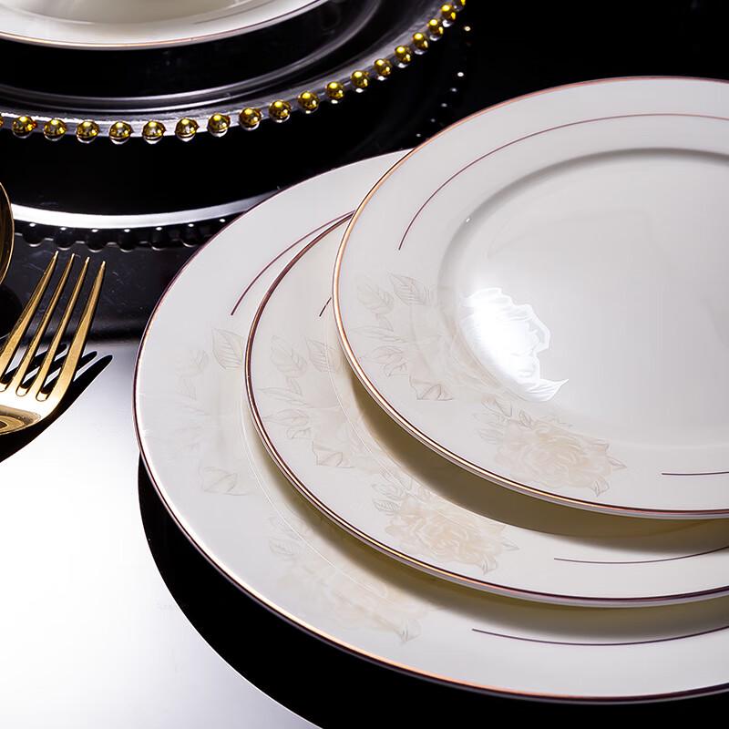 LISM Набор керамической посуды на 56 предметов в китайском стиле с золотой каймой