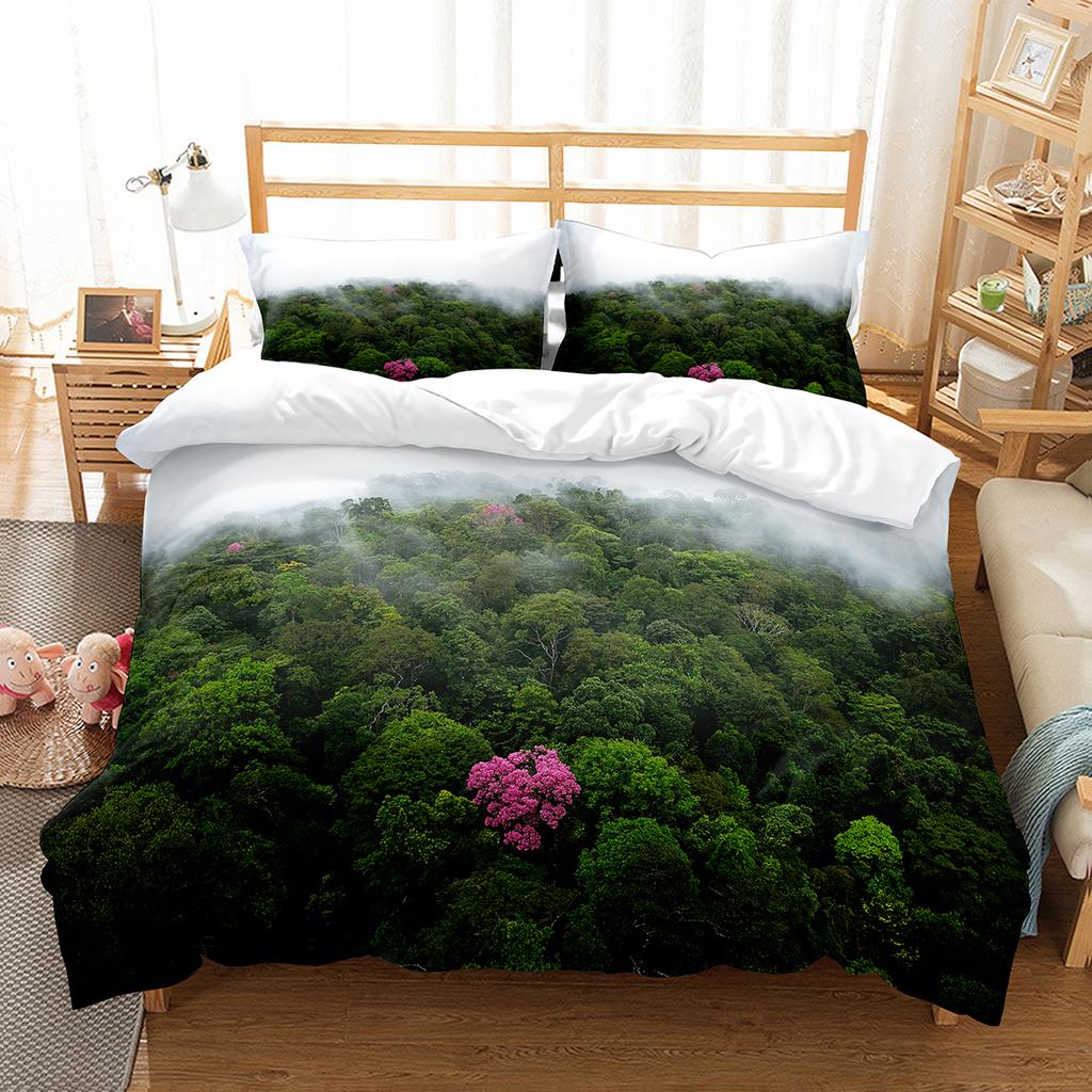 Green Jungle Theme King Queen Full Duvet Cover Forest Trees Bedding Set Natural Landscape Quilt Cover Polyester Comforter Cover