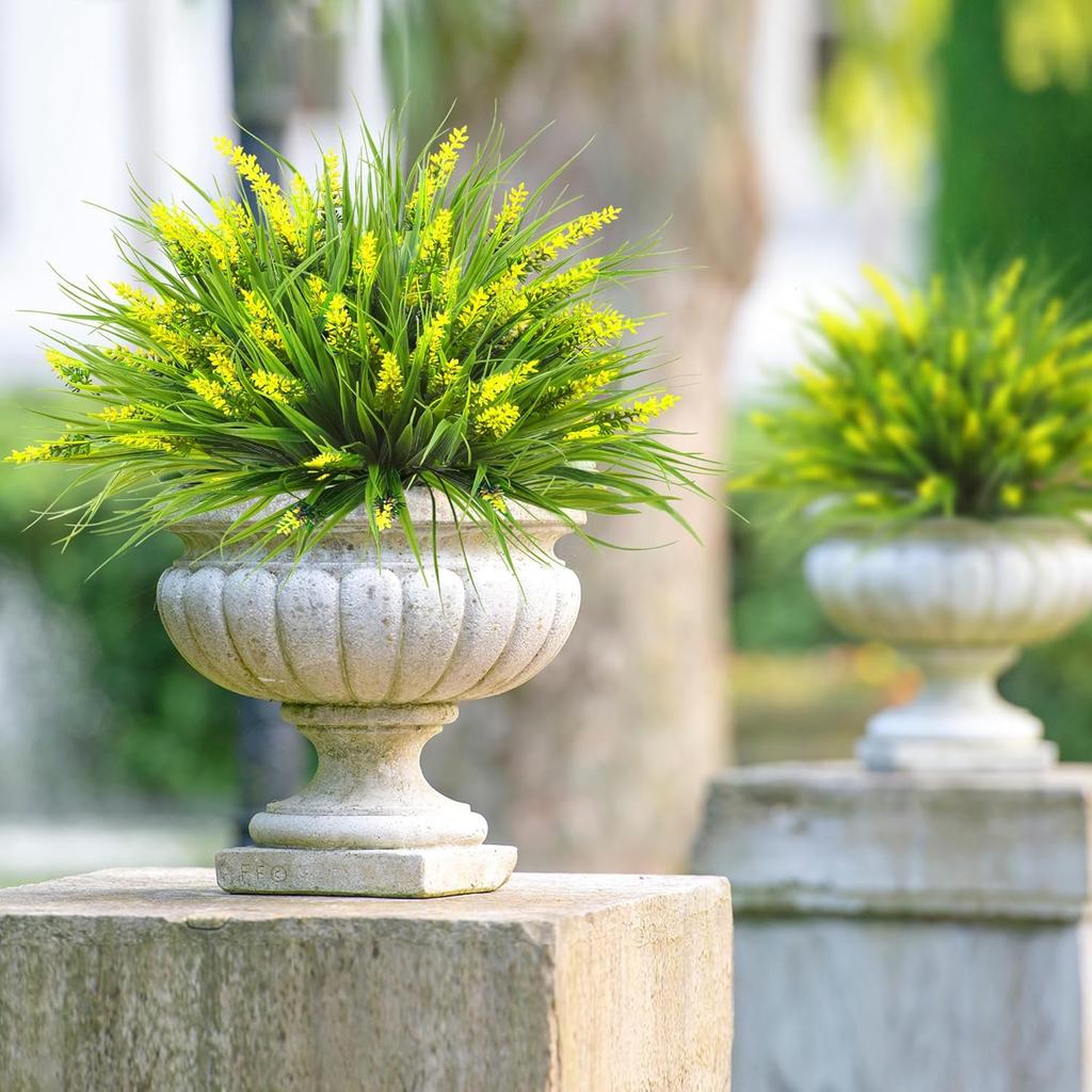 1 пучок искусственных растений для улицы, искусственные цветы лаванды, искусственная обезьянья трава, устойчивый к УФ-лучам пластик, зеленые растения для сада, дома, крыльца, окна, патио