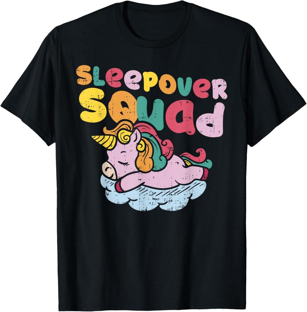 Sleepover Squad Shirt Rainbow Unicorn Pajama Slumber Party T-Shirt